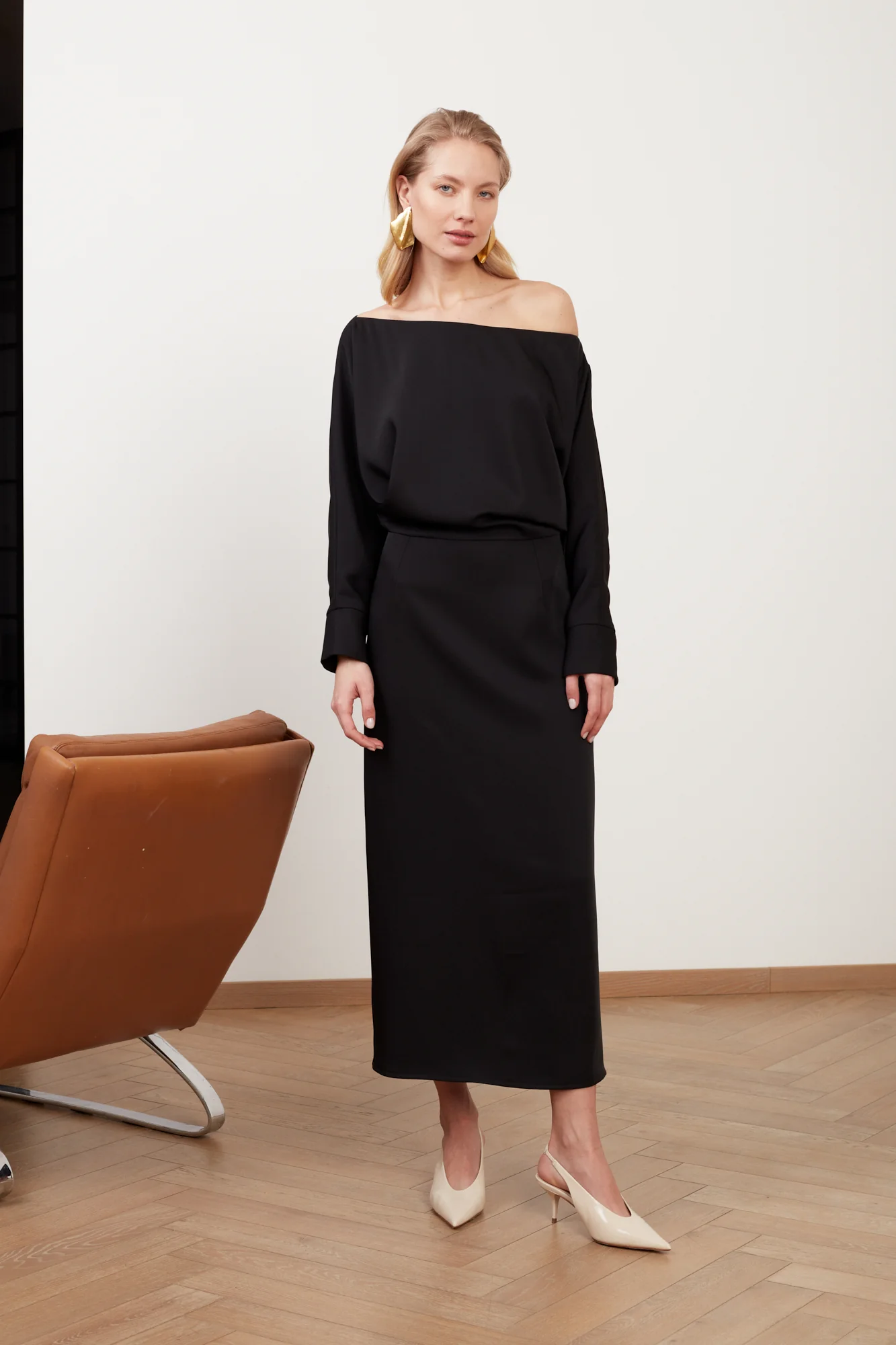 AGALIA black work to evening off-the-shoulder midi dress - Image 3