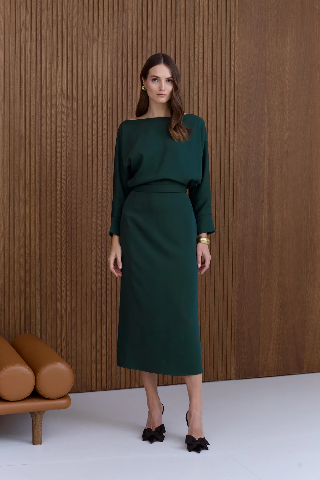 AGALIA Deep Green Off-the-Shoulder Midi Dress - Image 5