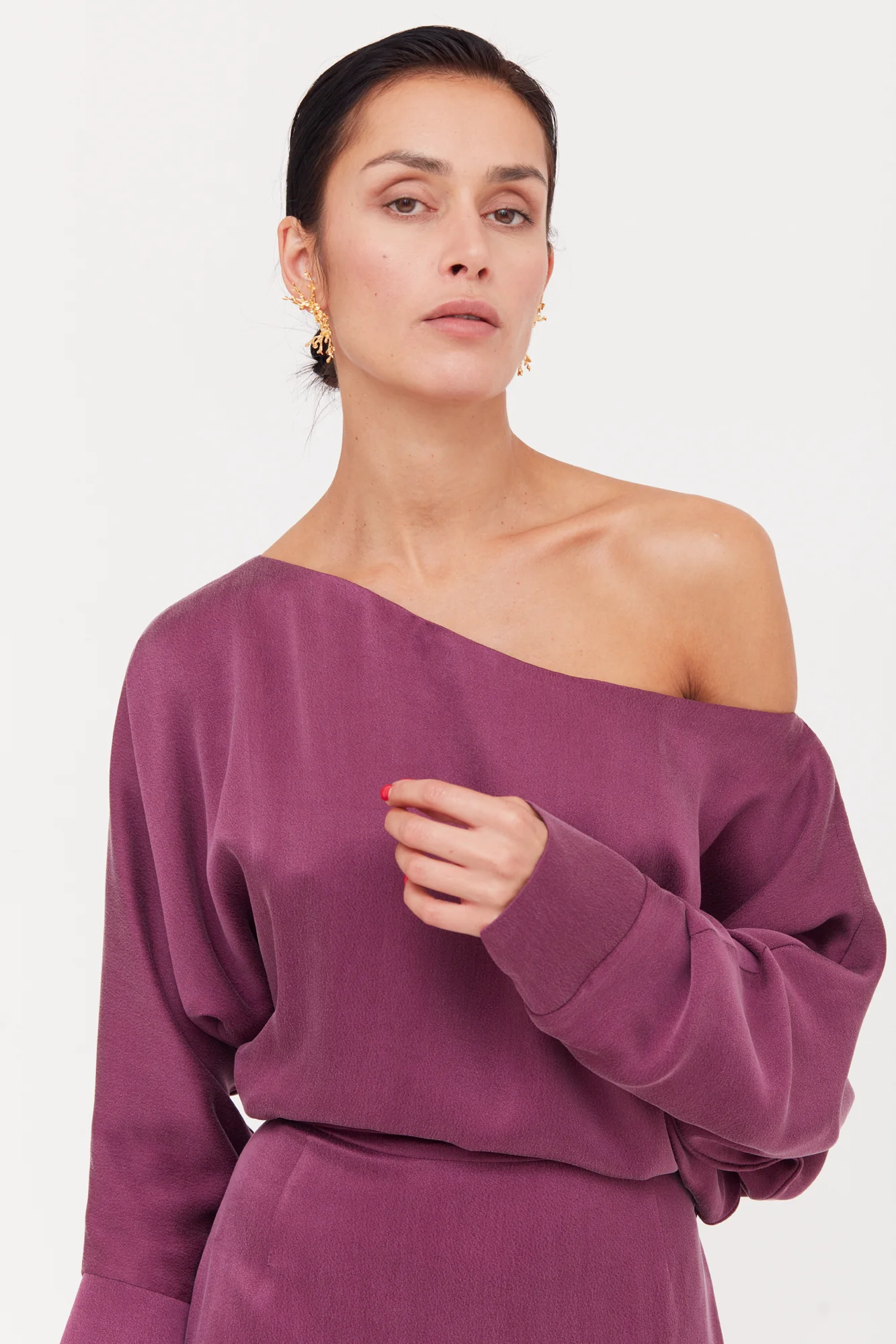 AGALIA purple work to evening off-the-shoulder cupro dress - Image 3