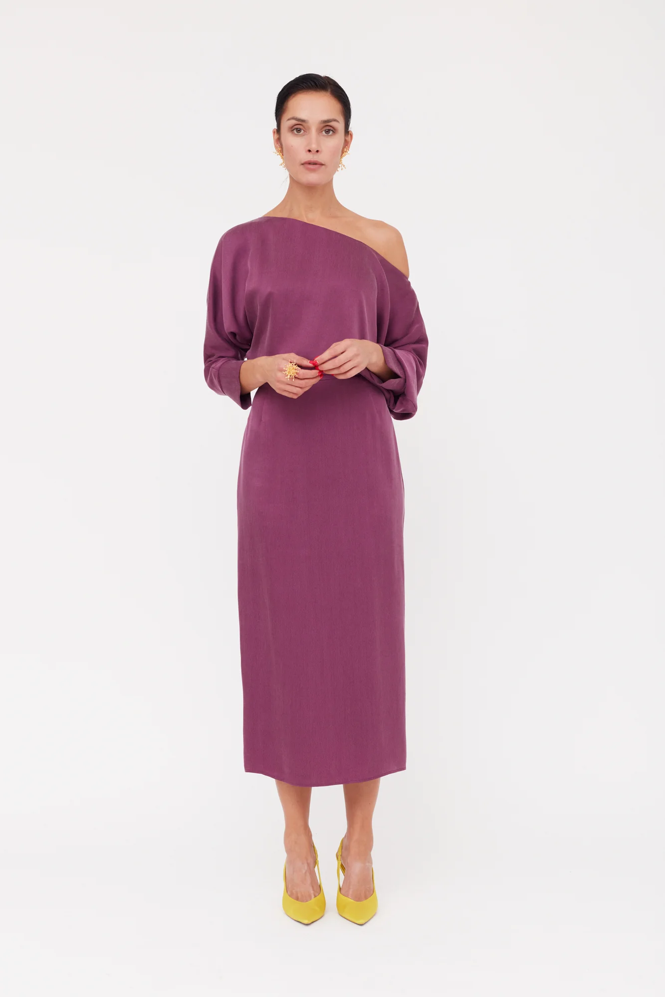 AGALIA purple work to evening off-the-shoulder cupro dress - Image 4