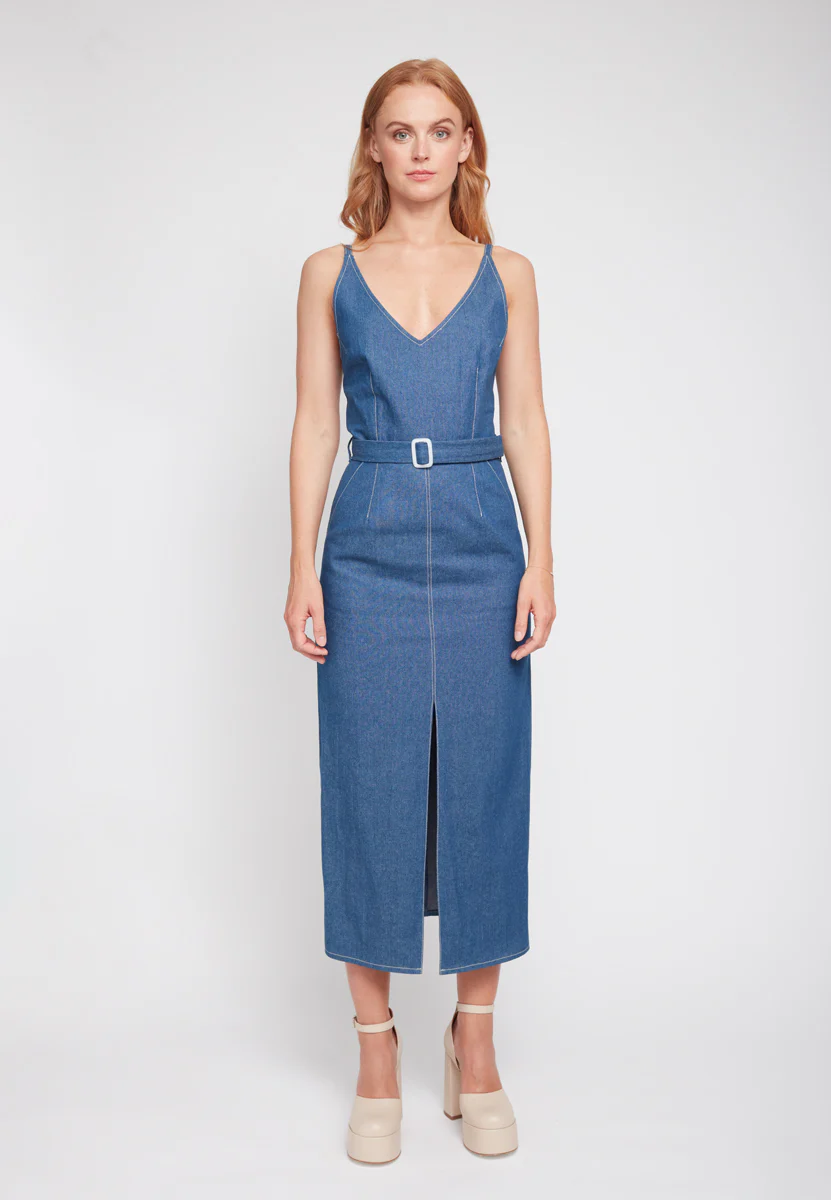 ALBERTA classy blue denim midi dress - Image 10