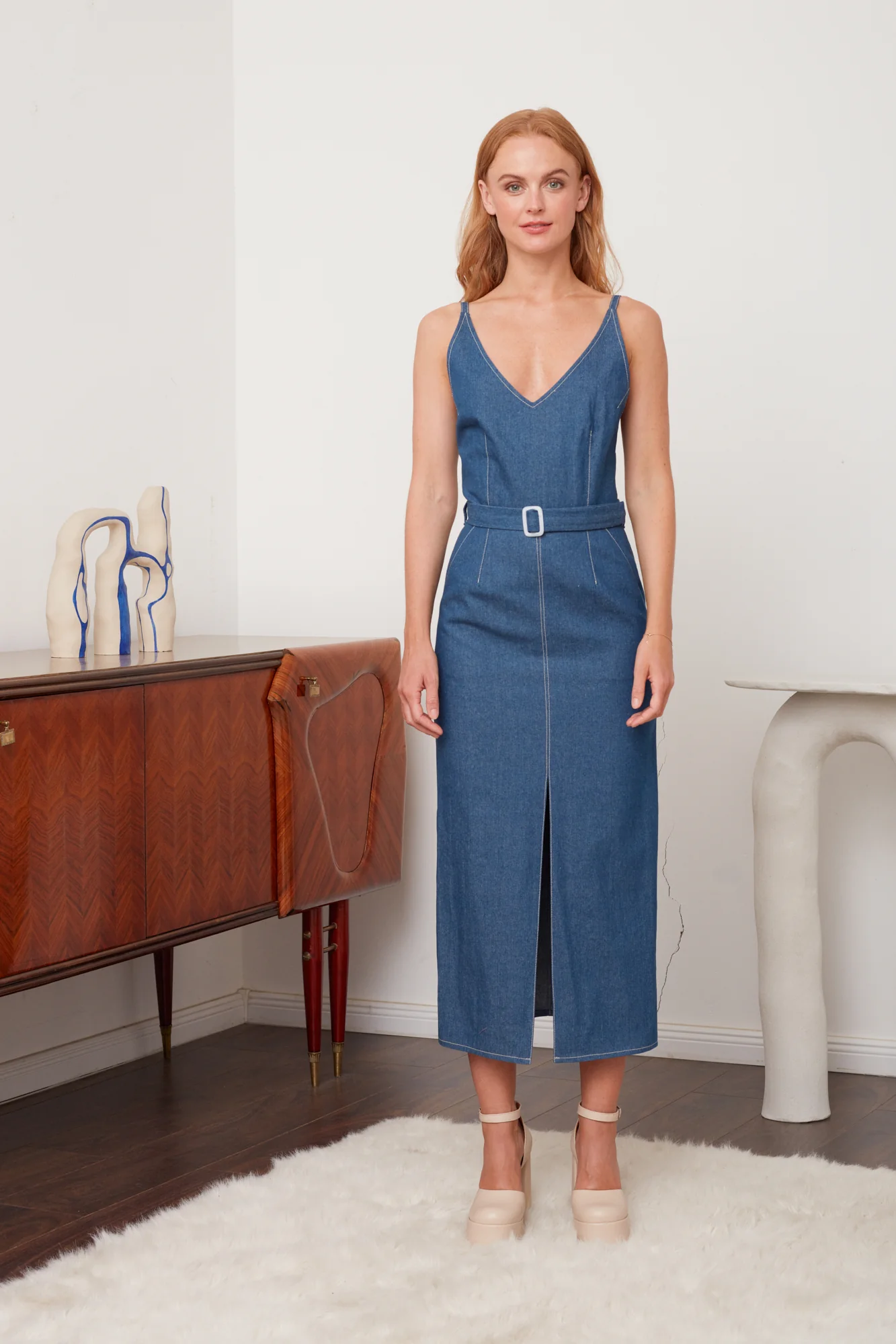 ALBERTA classy blue denim midi dress - Image 6