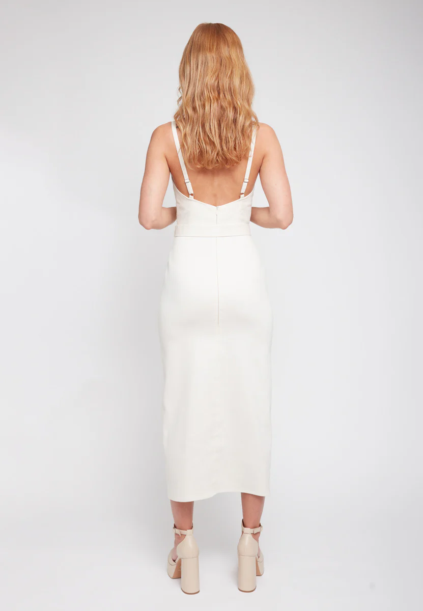ALBERTA off-white denim midi dress with pencil skirt - Image 10