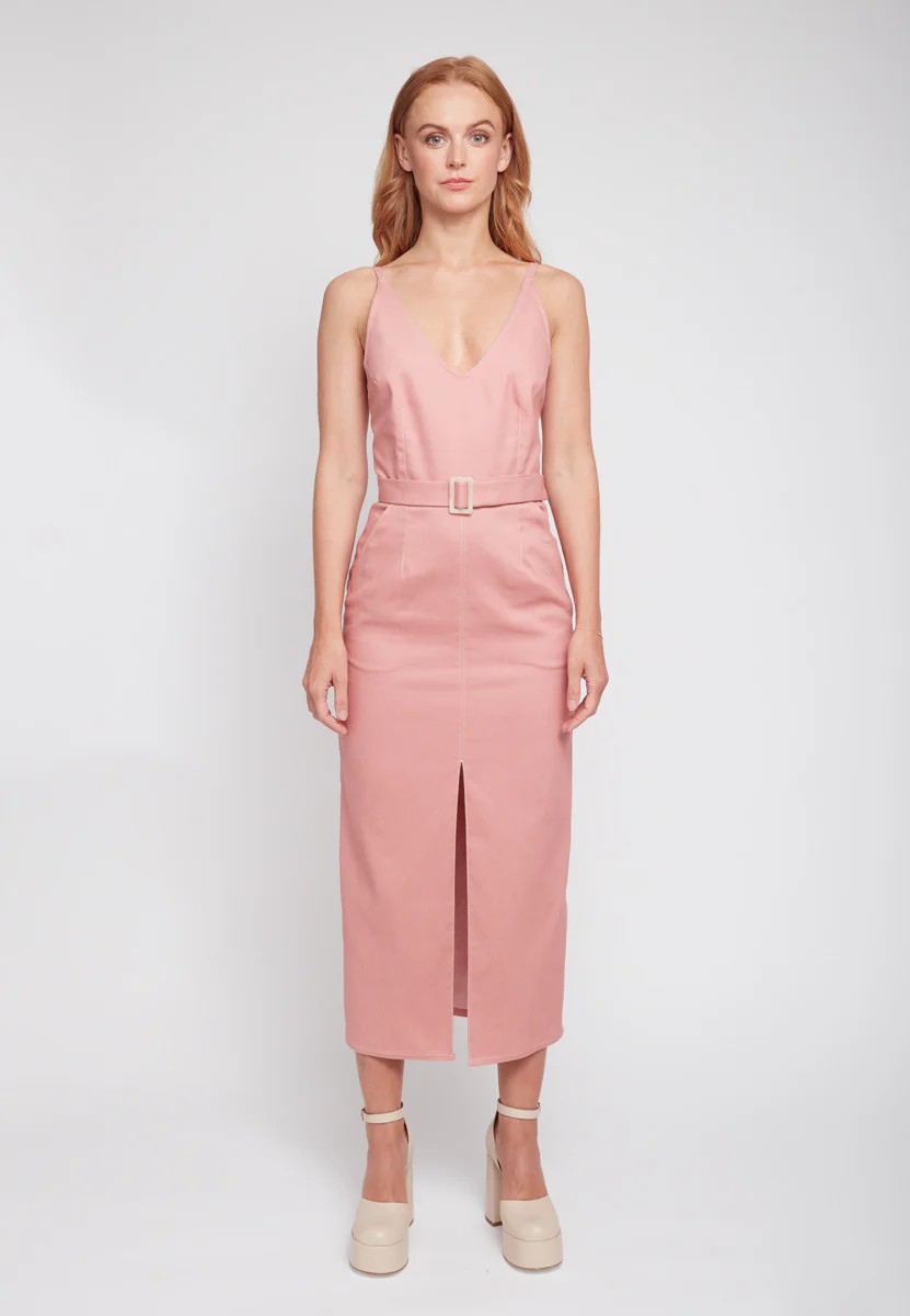 ALBERTA pastel pink denim open back dress - Image 10