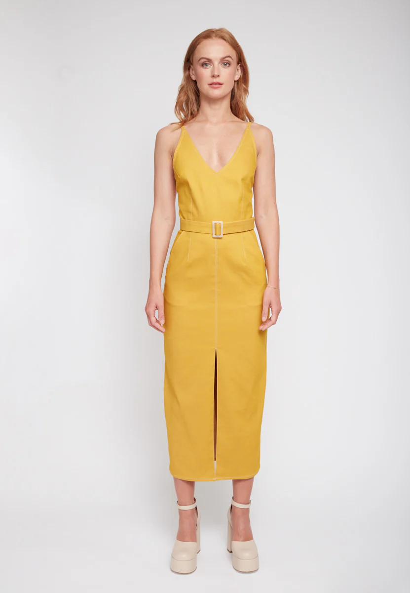 ALBERTA yellow denim classy pencil skirt dress - Image 10