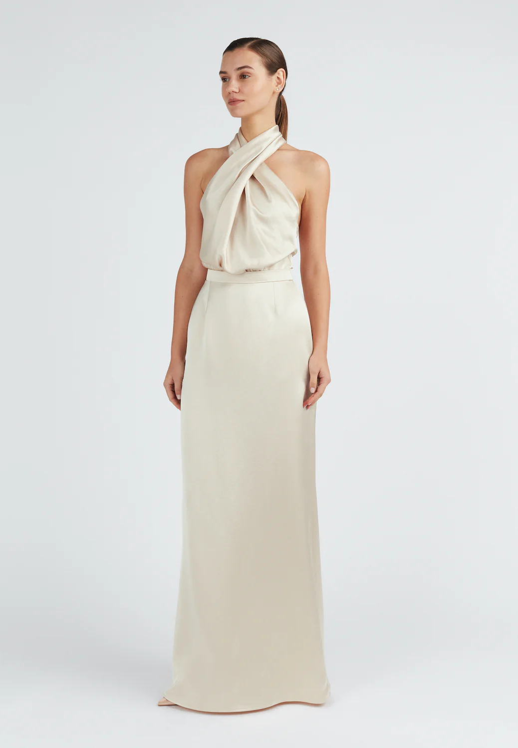 ALIUR champagne X Neckline Evening Dress - Image 11