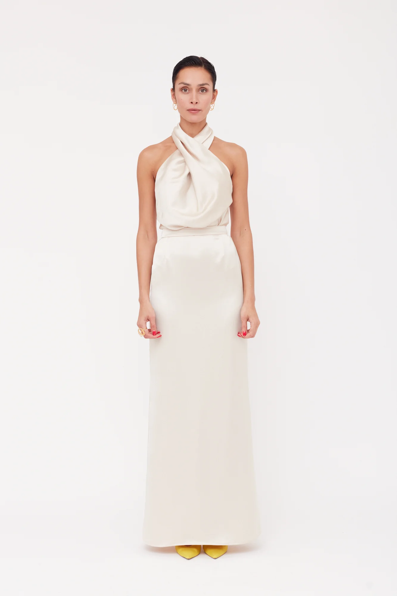 ALIUR champagne X Neckline Evening Dress - Image 4