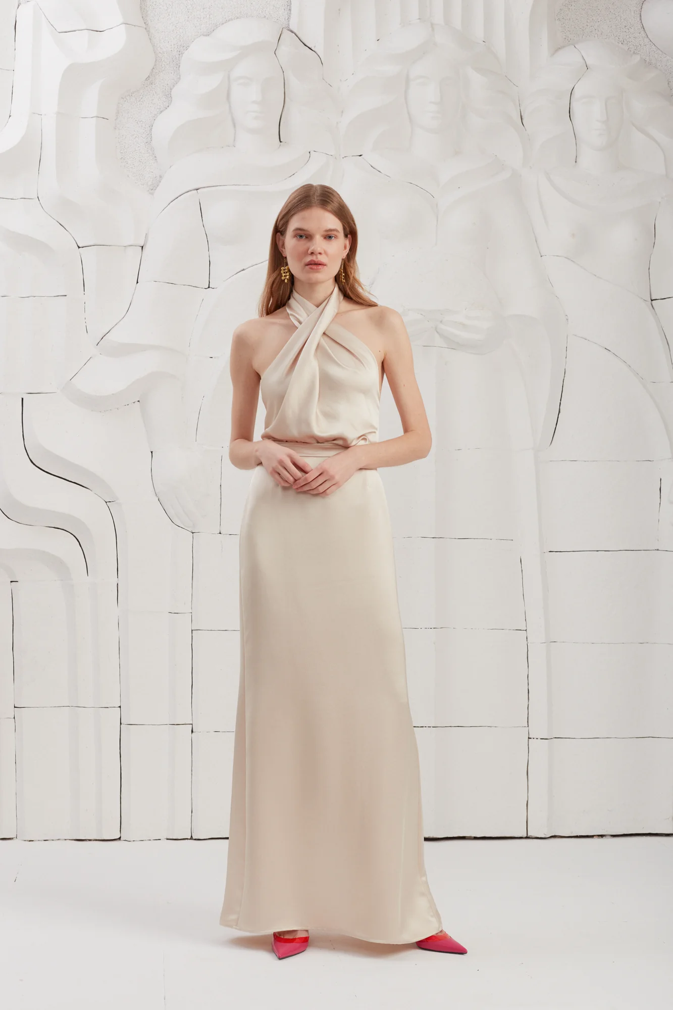 ALIUR champagne X Neckline Evening Dress - Image 5