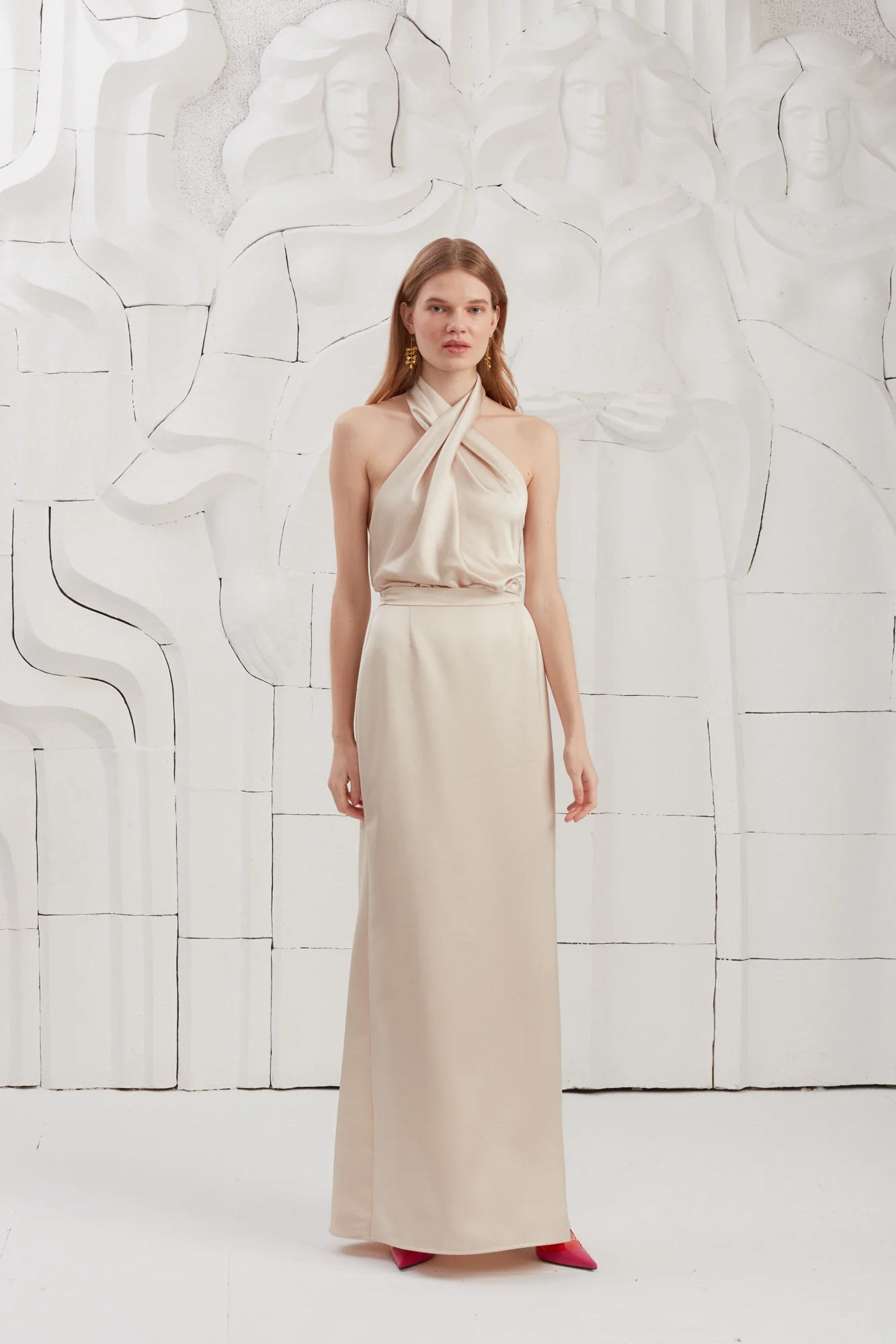 ALIUR champagne X Neckline Evening Dress - Image 9