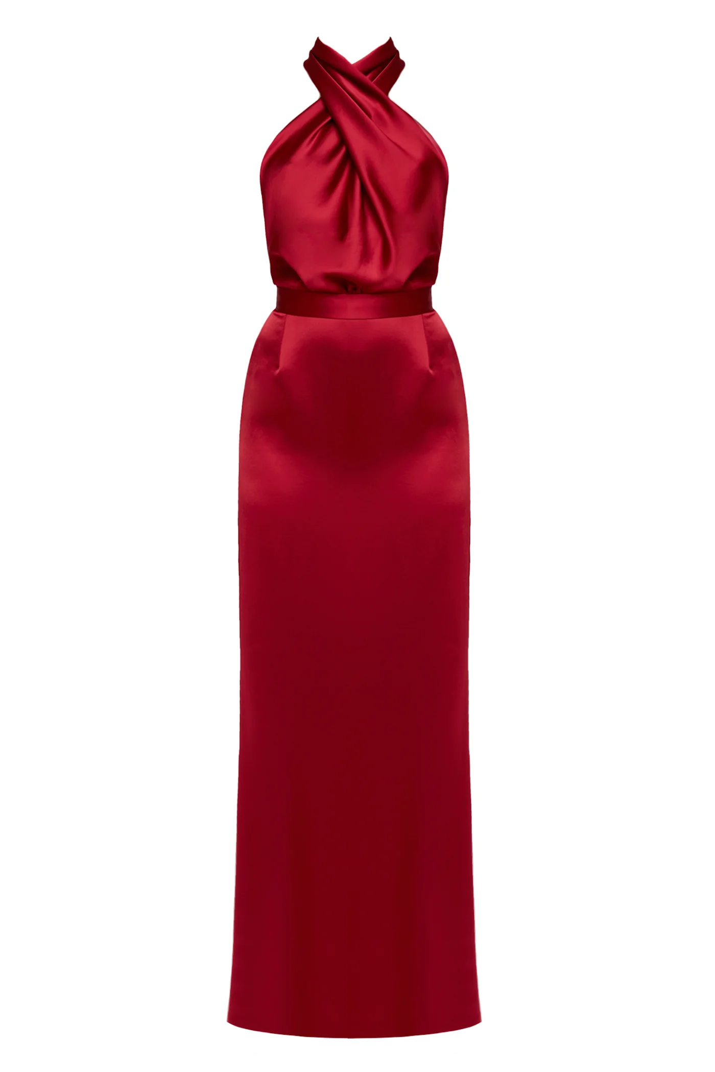 ALIUR Deep Red Maxi Evening Dress With X Neck - Image 10