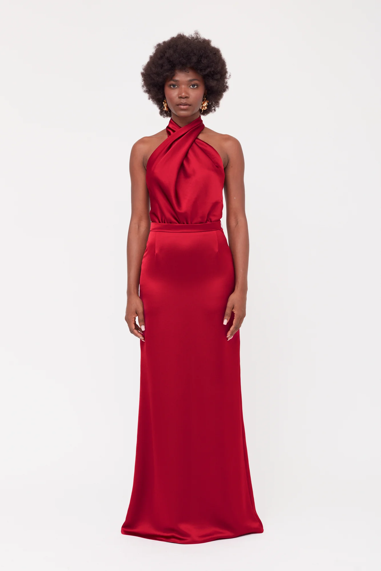 ALIUR Deep Red Maxi Evening Dress With X Neck - Image 5