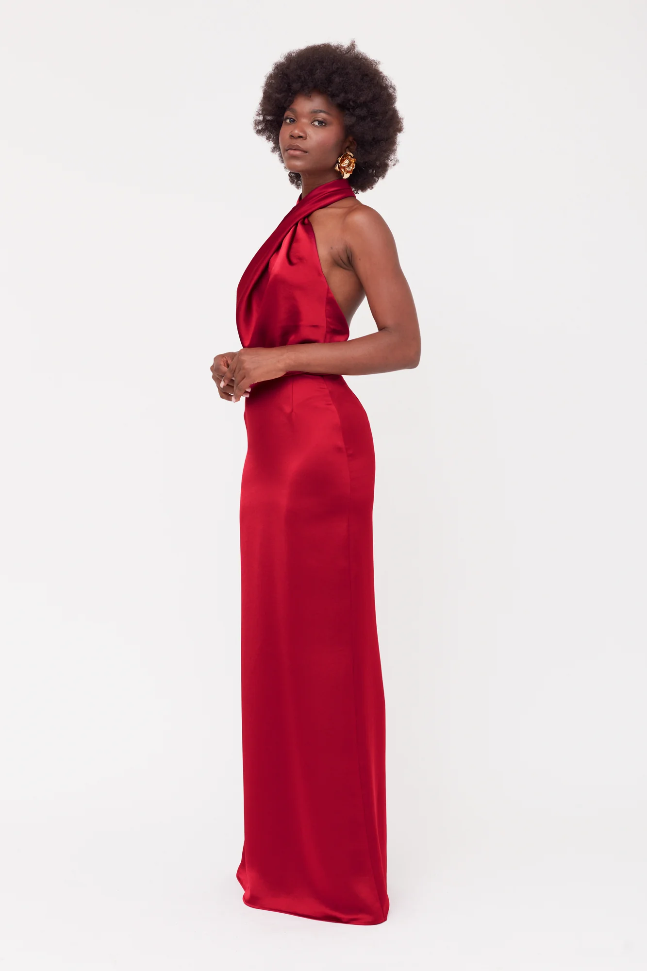 ALIUR Deep Red Maxi Evening Dress With X Neck - Image 9