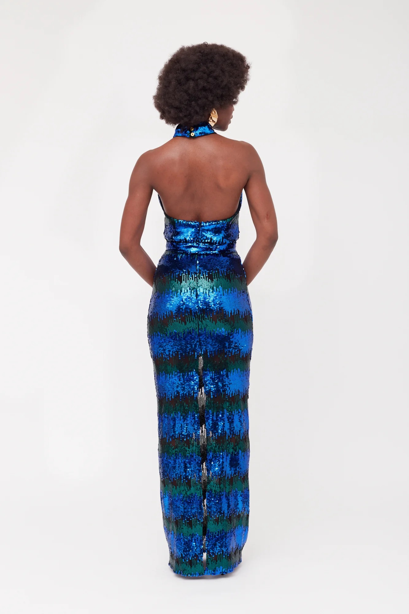 ALTA Blue & Green Sequin Long Evening Dress - Image 6