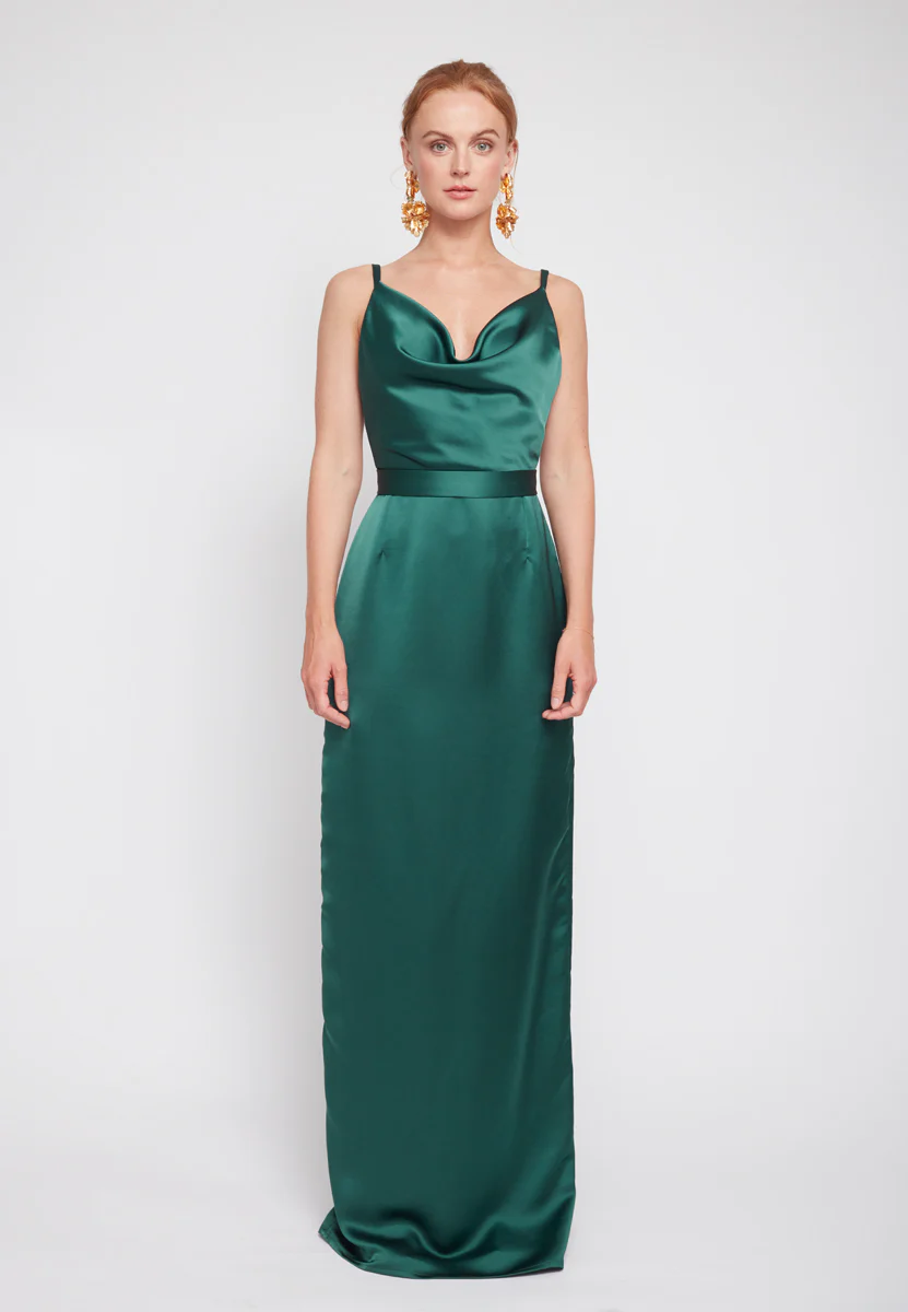 AMILA deep green maxi dress with open back - Image 8