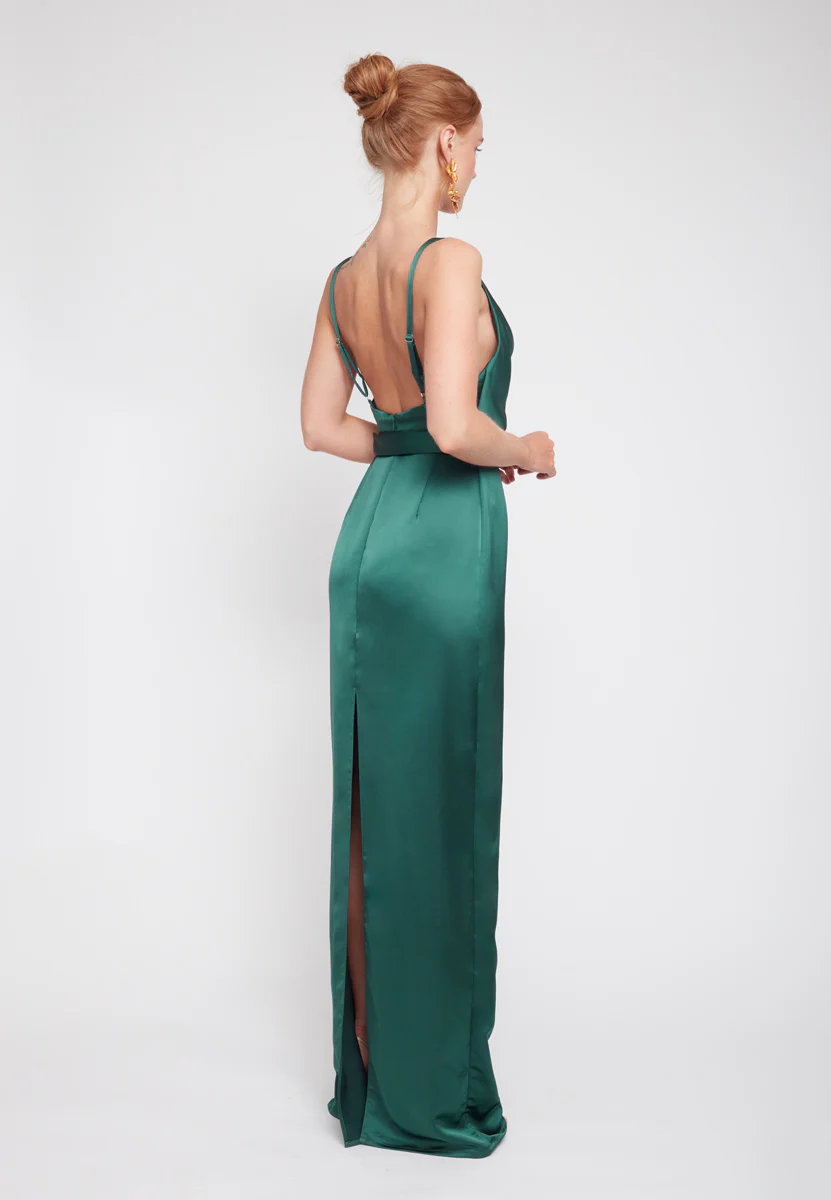 AMILA deep green maxi dress with open back - Image 9