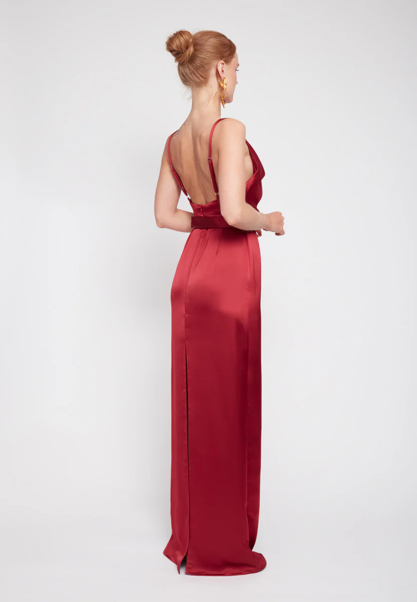AMILA deep red maxi evening dress - Image 8