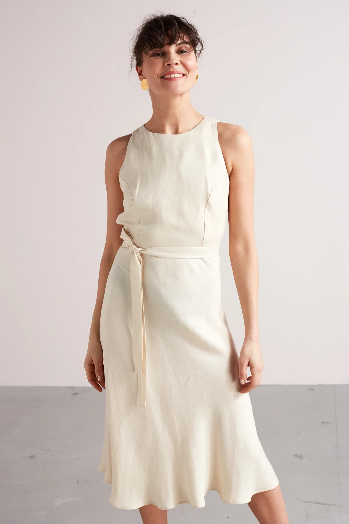 AMILA open back linen midi dress in light cream - Image 2