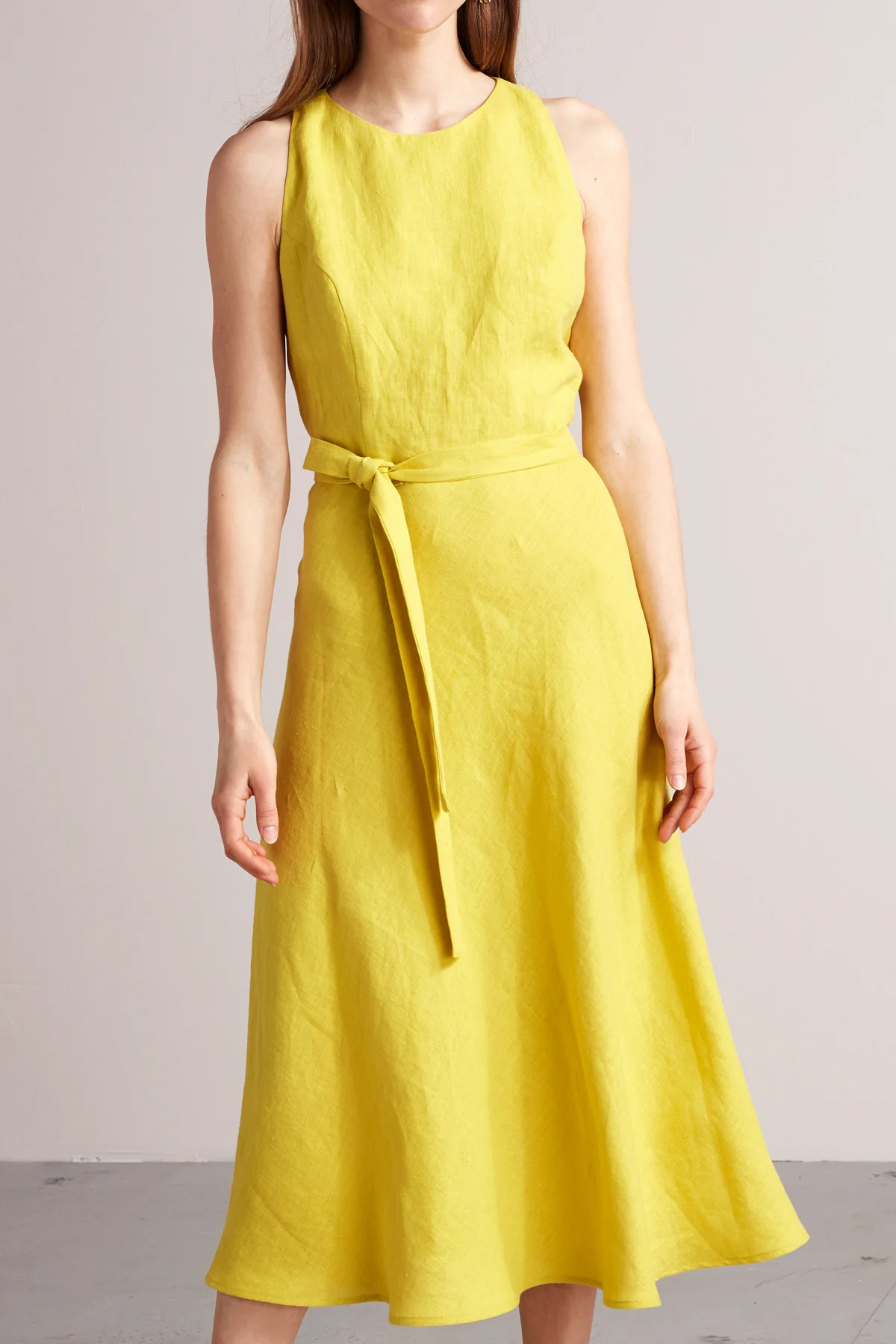 AMILA open back linen cupro midi dress in yellow - Image 4