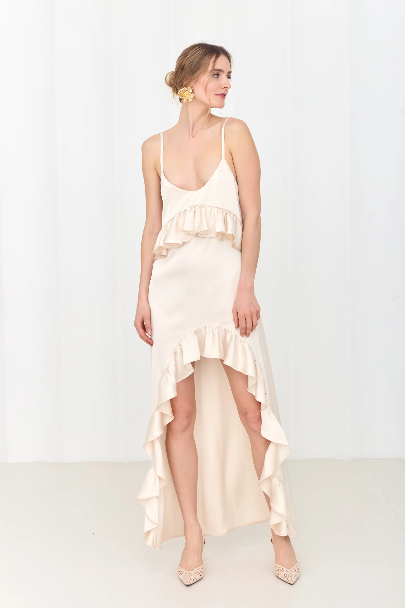 ANISA Pastel Asymmetric Ruffle Boho Chic Dress