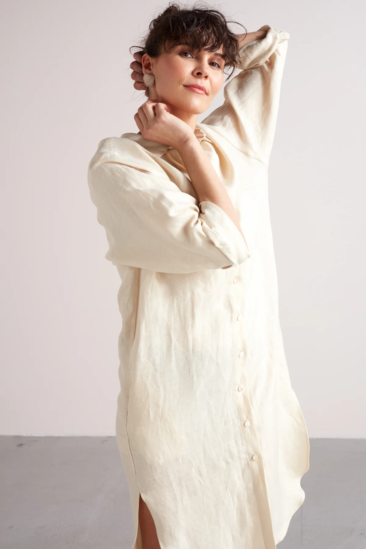 ANRI midi linen shirt dress in light cream