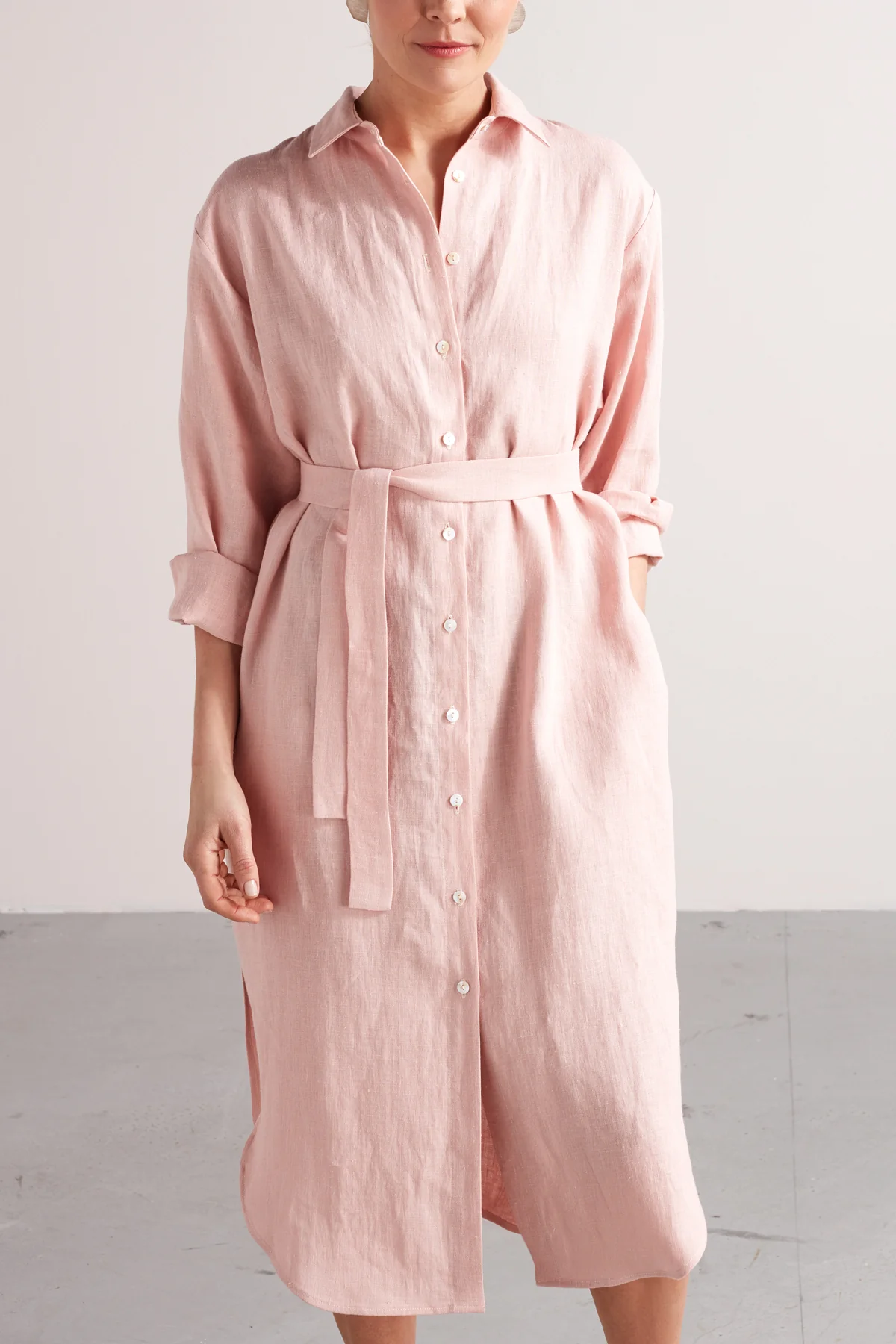 ANRI midi linen shirt dress in dusty pink - Image 3