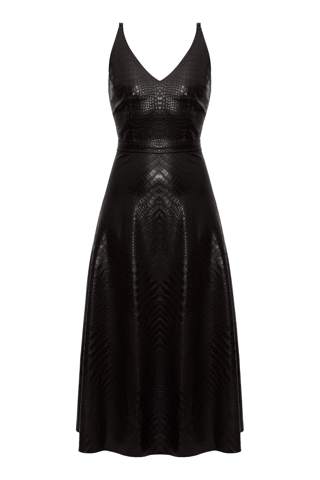ANYA black soft vegan leather midi dress - Image 7