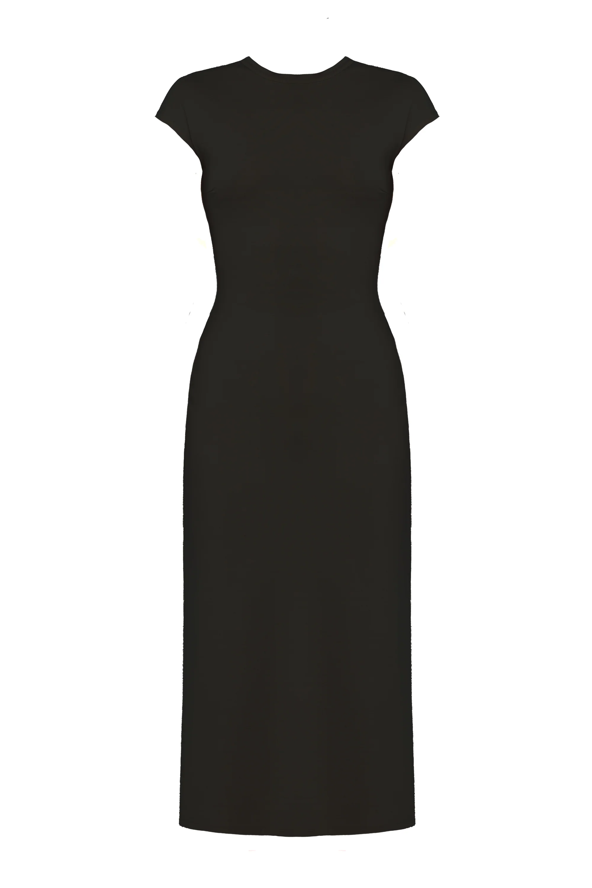 ASTER Black Jersey Bodycon Midi Dress with Cap Sleeves - Image 4