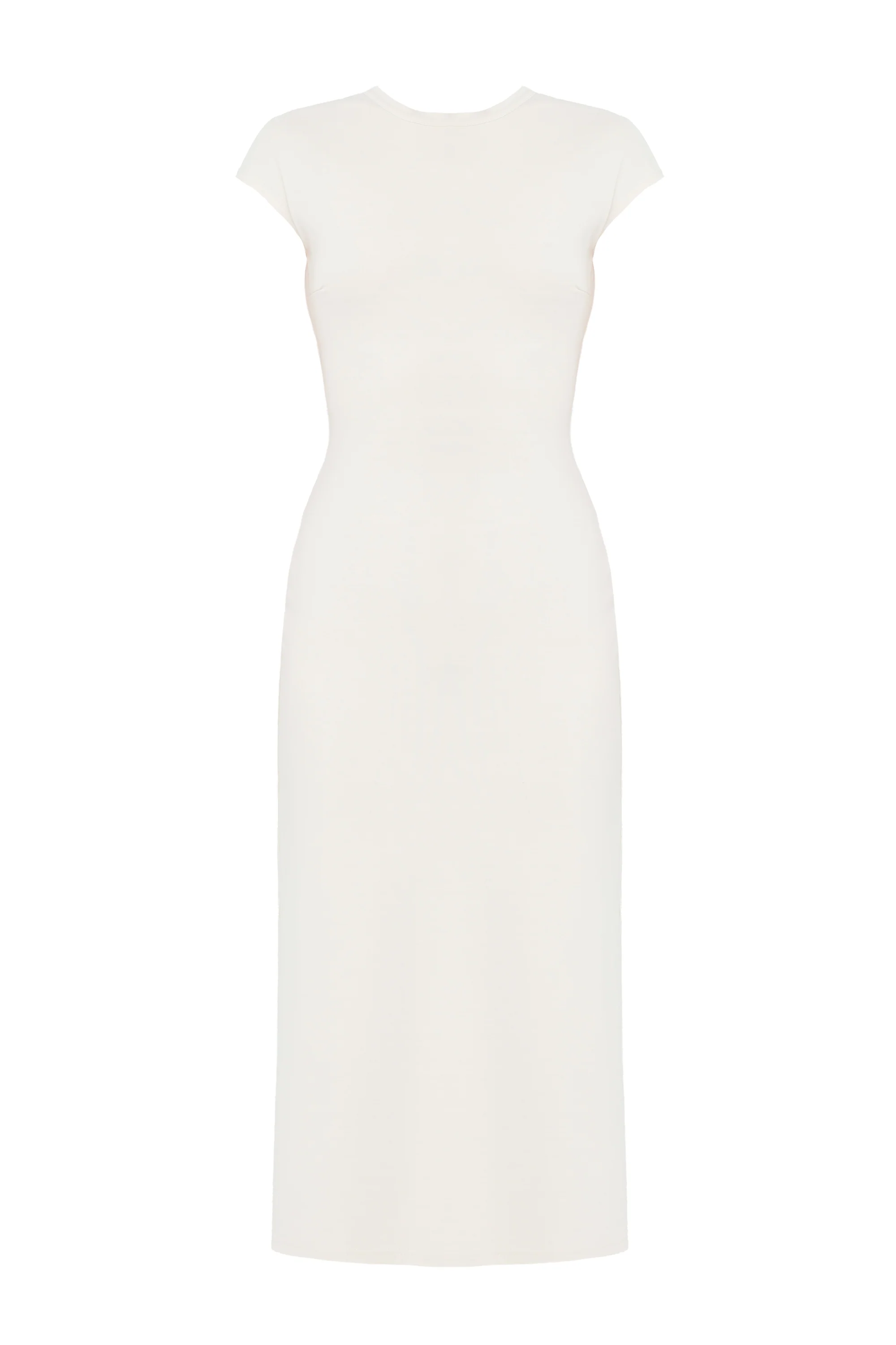 ASTER Off-White Jersey Midi Dress with Cap Sleeves - Image 5