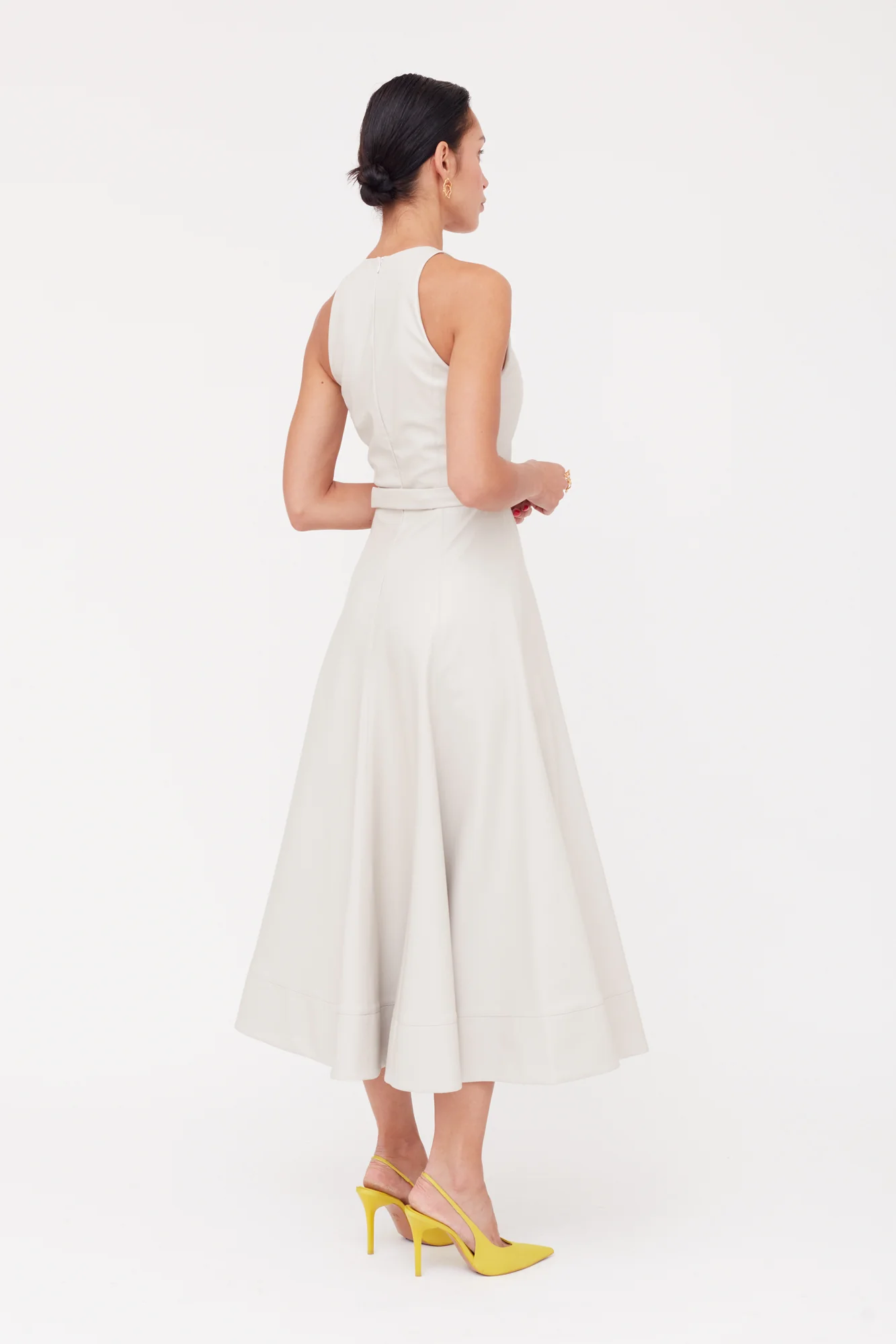 AVALON light grey faux leather midi cocktail dress - Image 3