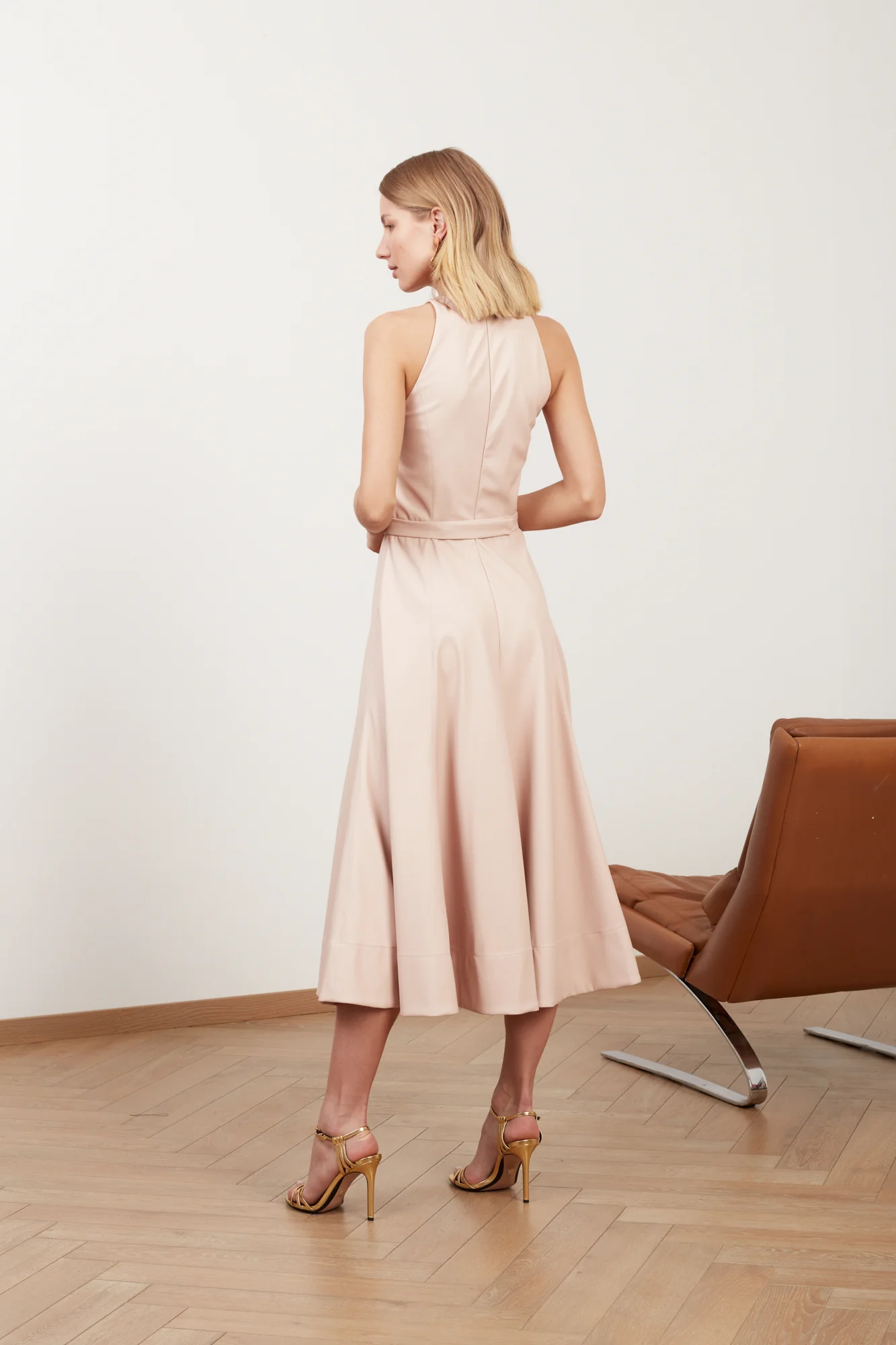 AVALON pastel pink vegan leather midi dress - Image 4