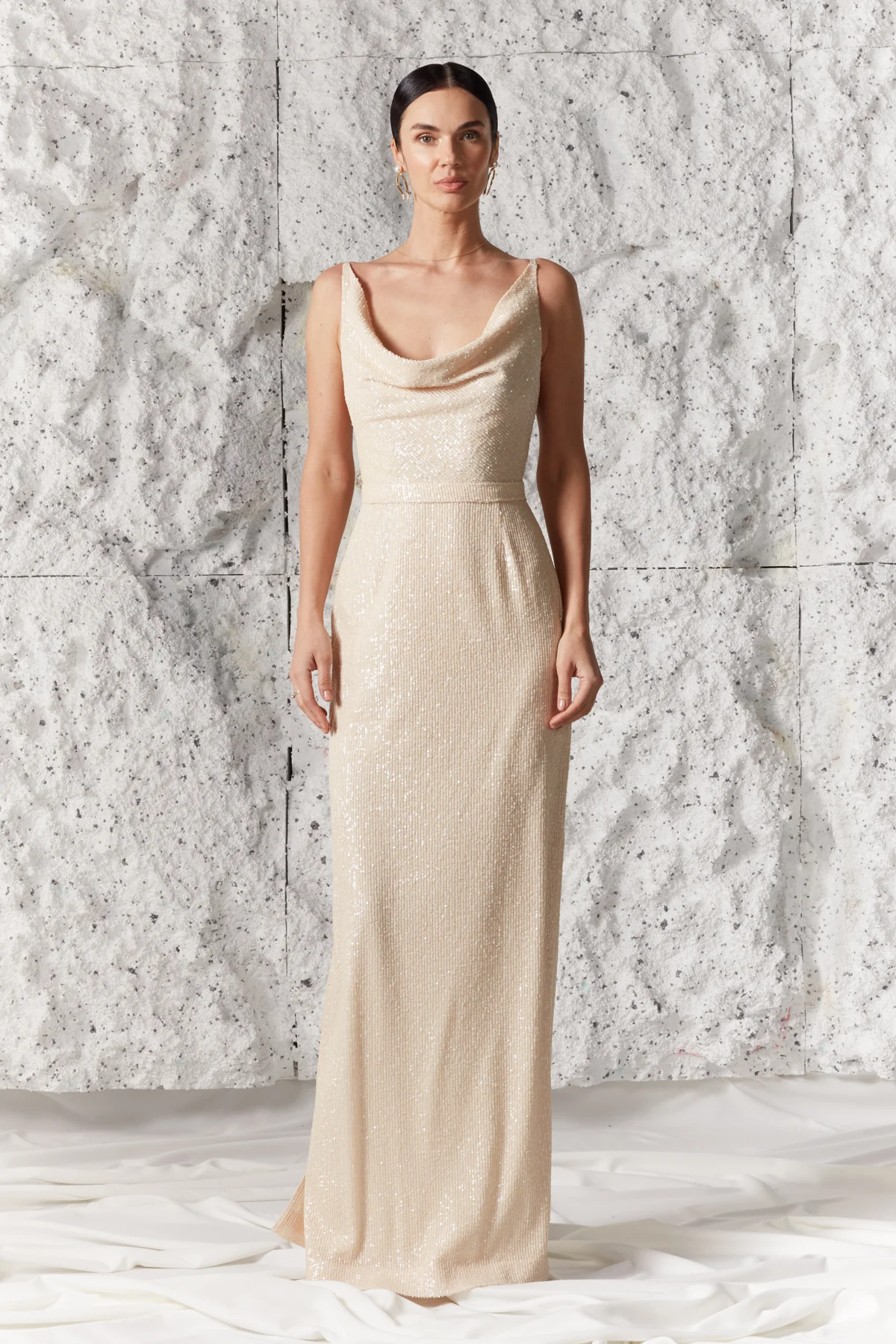 BERTA pastel cream sequin maxi wedding dress - Image 3