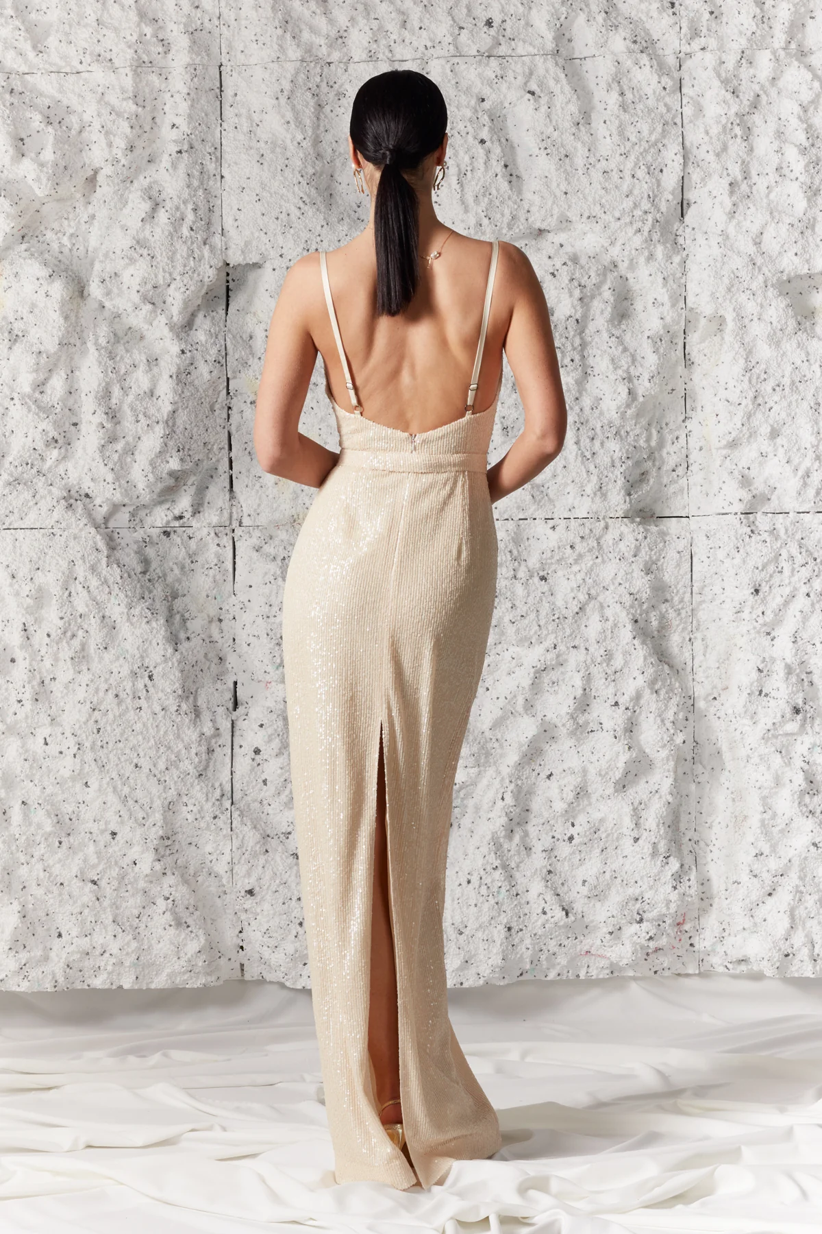 BERTA pastel cream sequin maxi wedding dress - Image 4