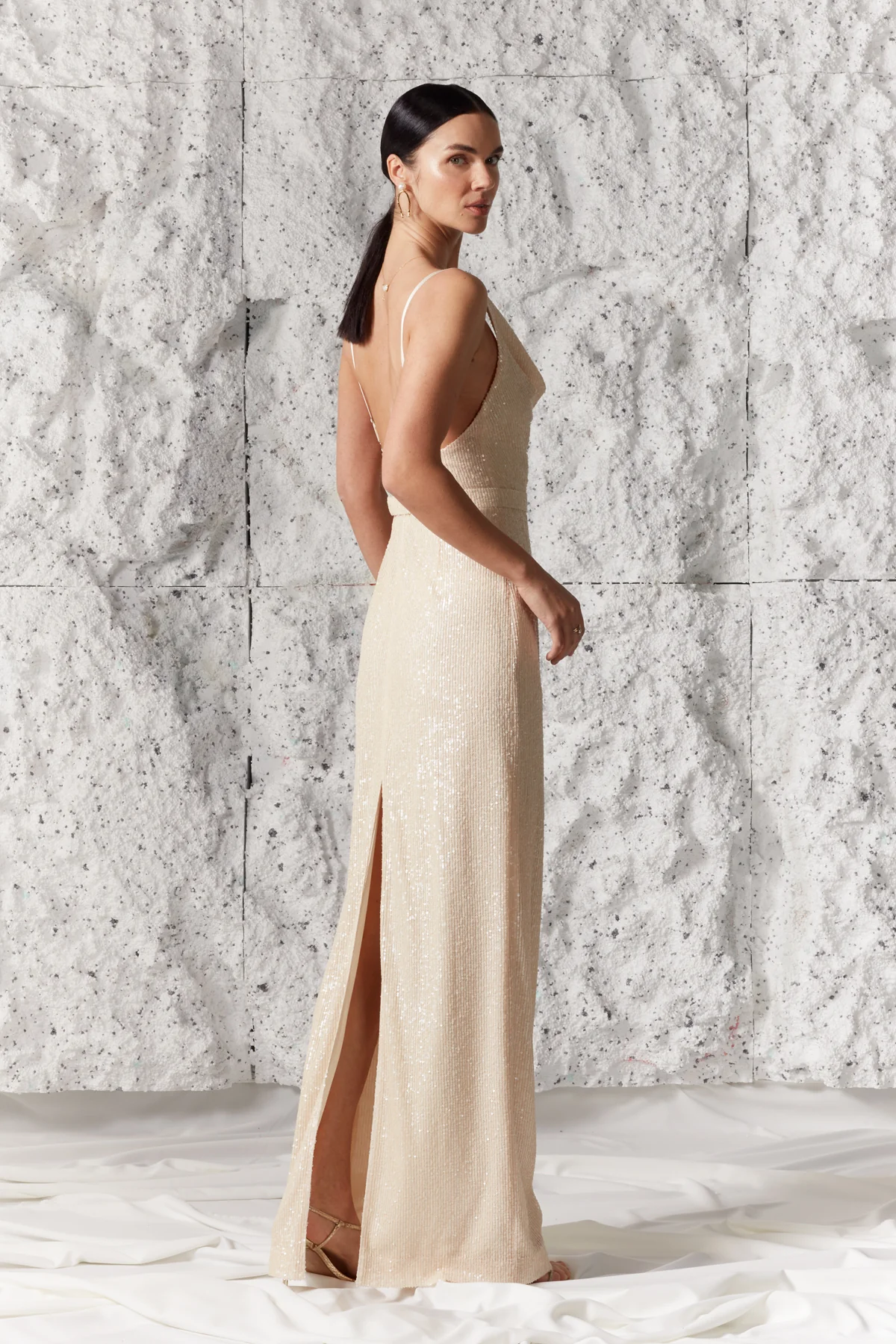 BERTA pastel cream sequin maxi wedding dress - Image 5