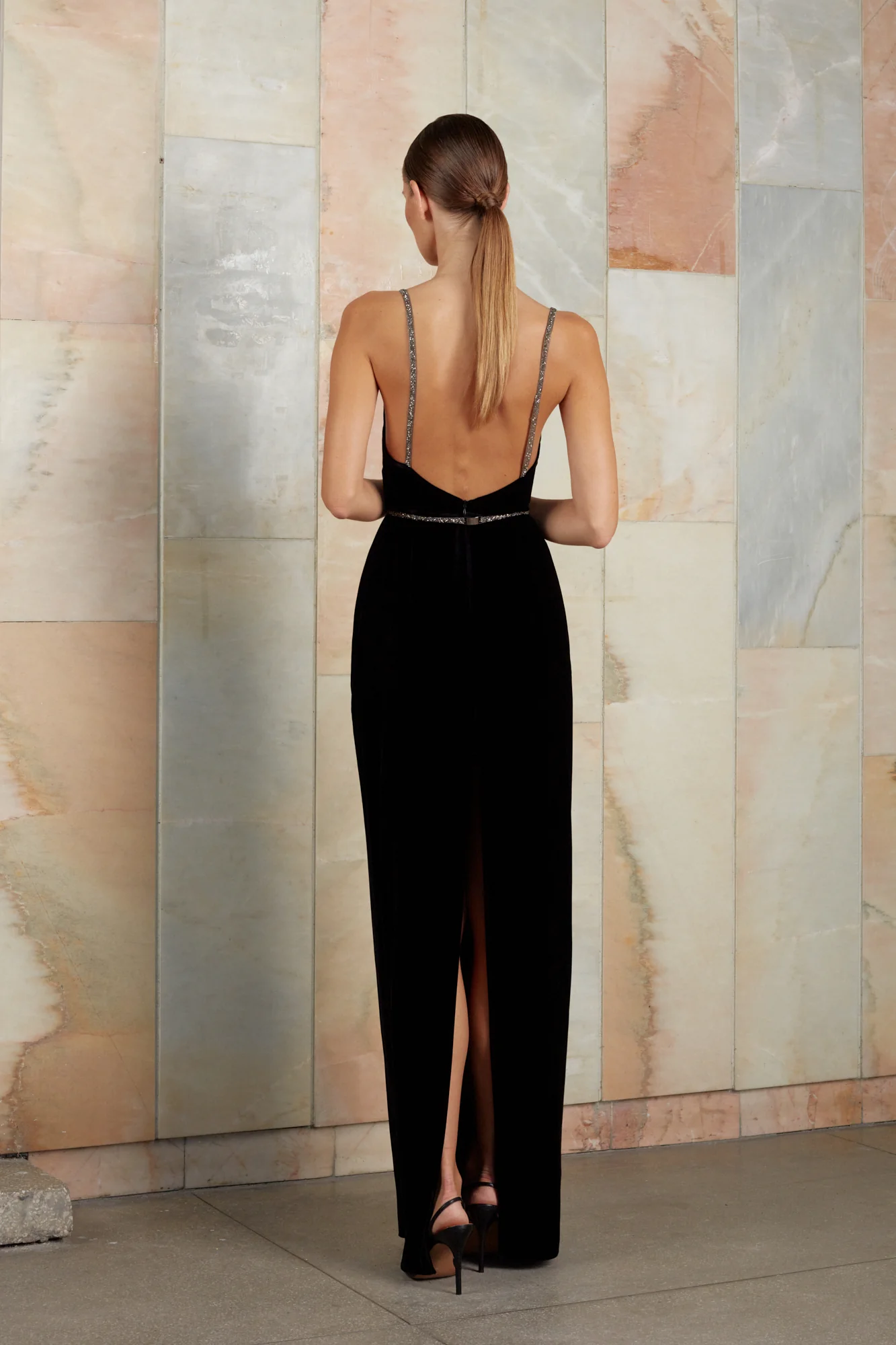 ENIGMA black long silk velvet dress - Image 4