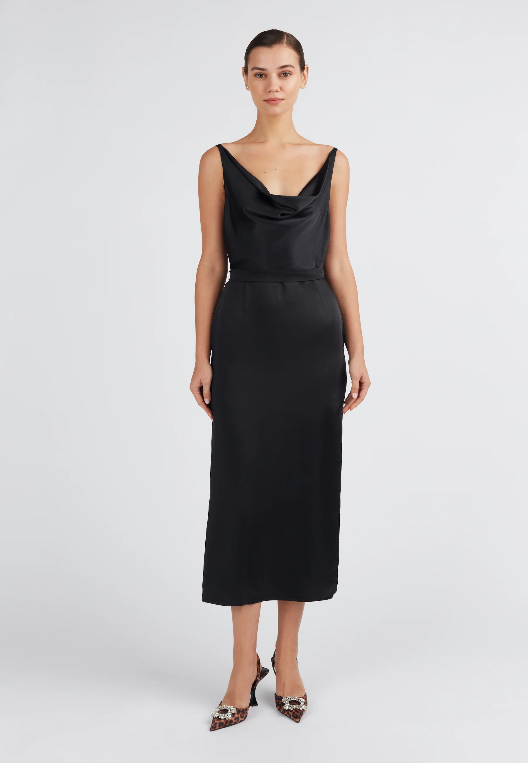 KAMEA black satin open back dress - Image 8