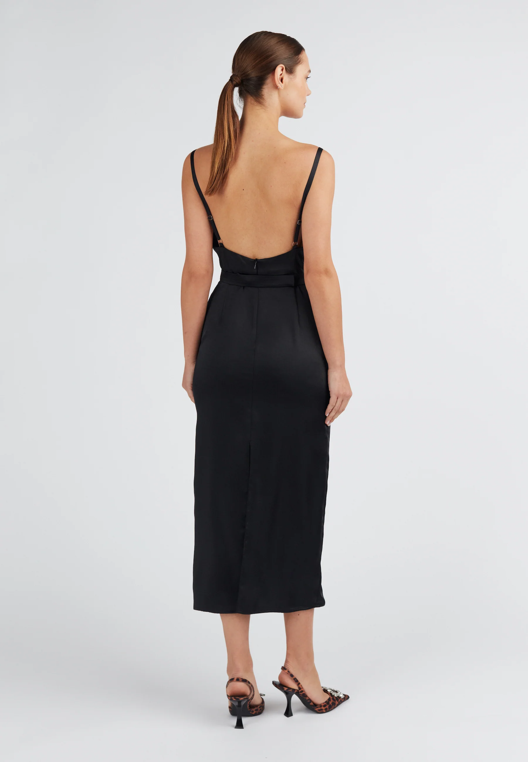 KAMEA black satin open back dress - Image 9