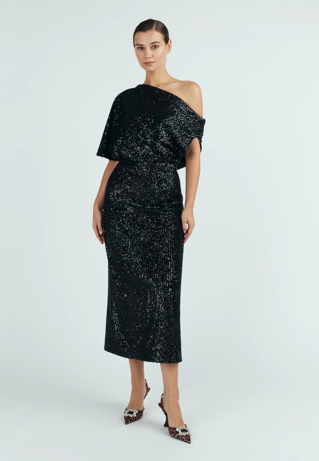 MARGO black sequin asymmetric cocktail dress - Image 10