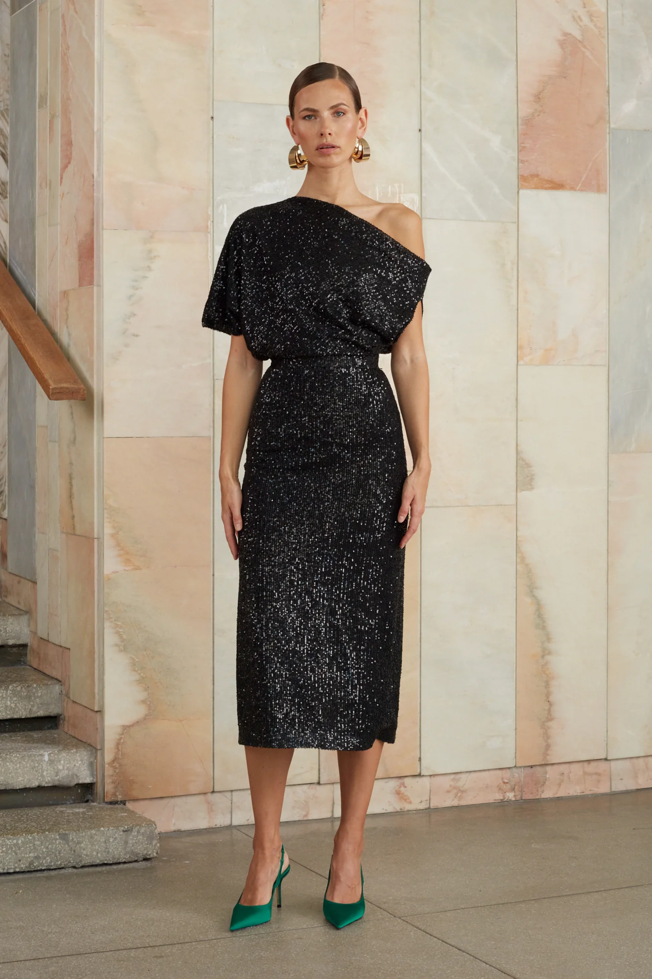 MARGO black sequin asymmetric cocktail dress - Image 3