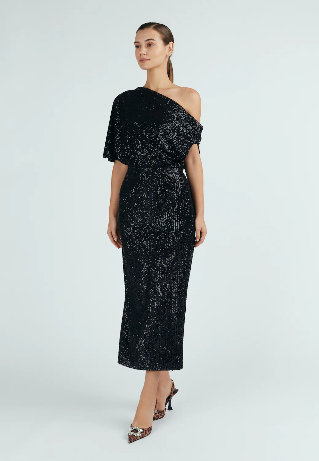 MARGO black sequin asymmetric cocktail dress - Image 6