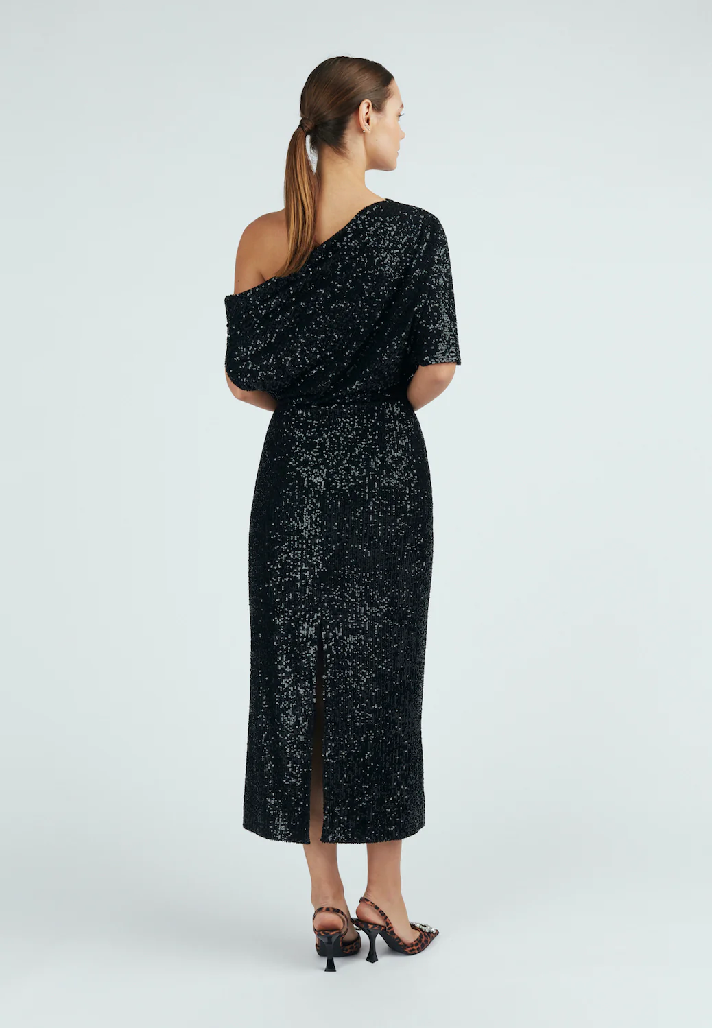 MARGO black sequin asymmetric cocktail dress - Image 7
