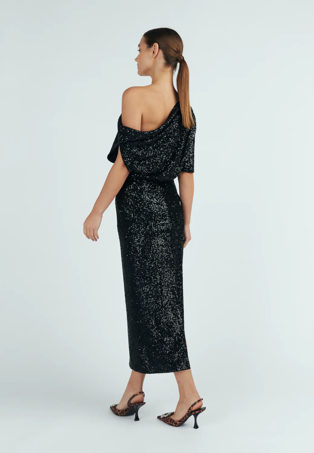 MARGO black sequin asymmetric cocktail dress - Image 8