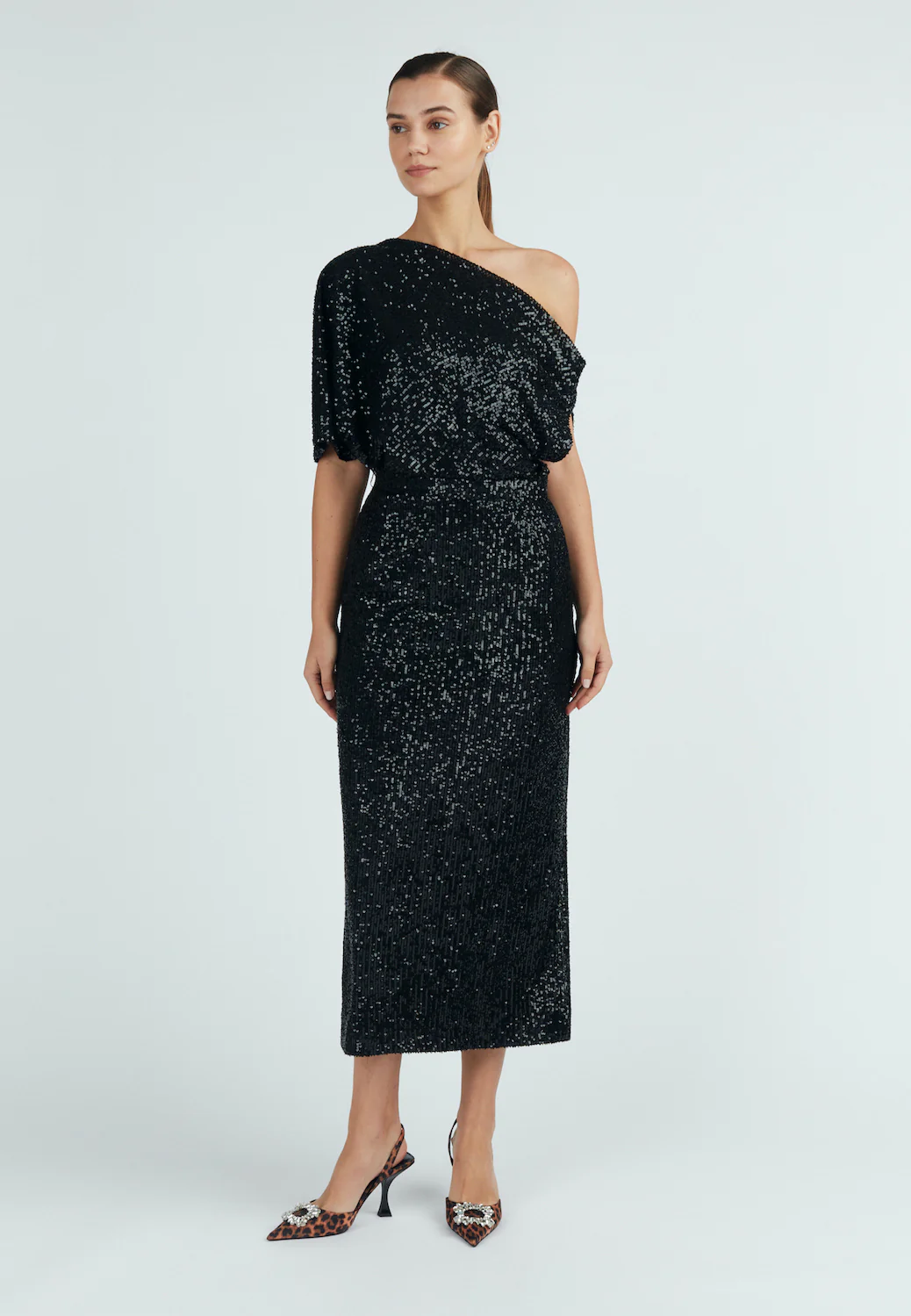 MARGO black sequin asymmetric cocktail dress - Image 9