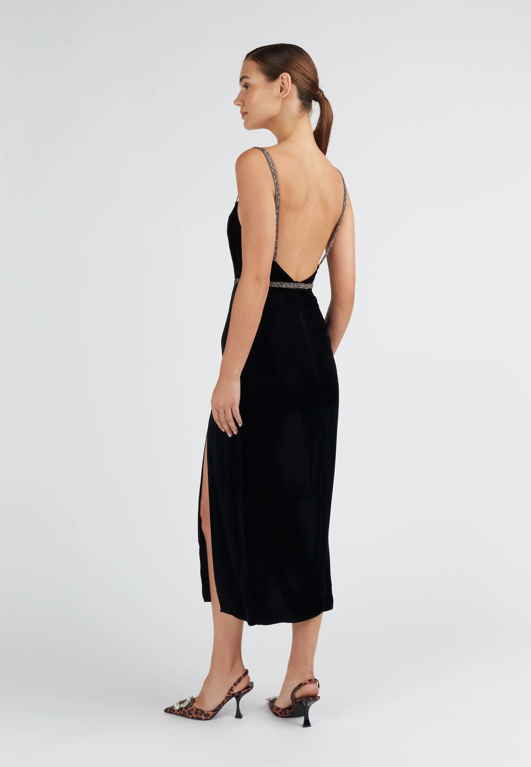 AMYA black silk velvet midi dress - Image 10