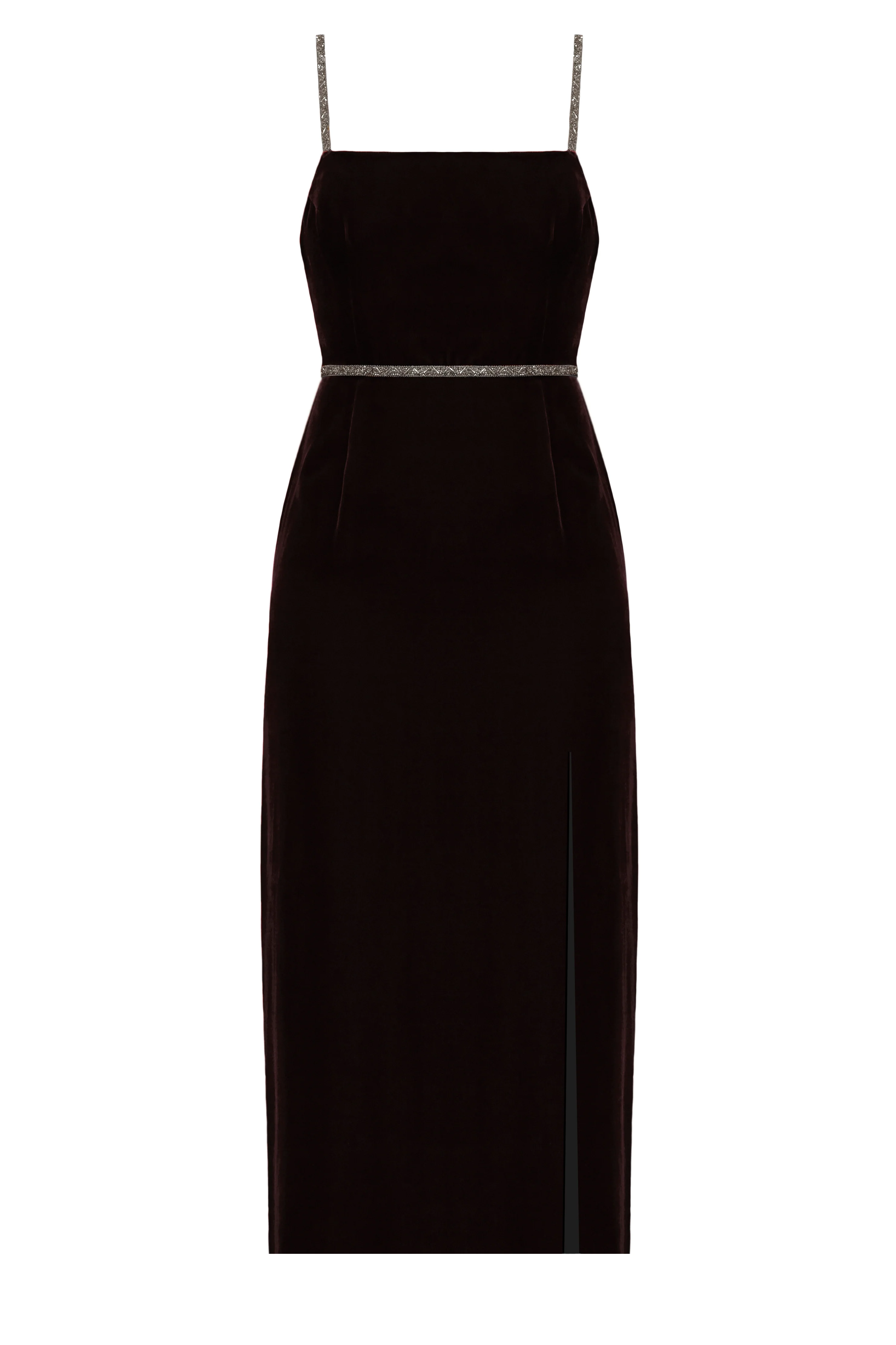AMYA black silk velvet midi dress - Image 8