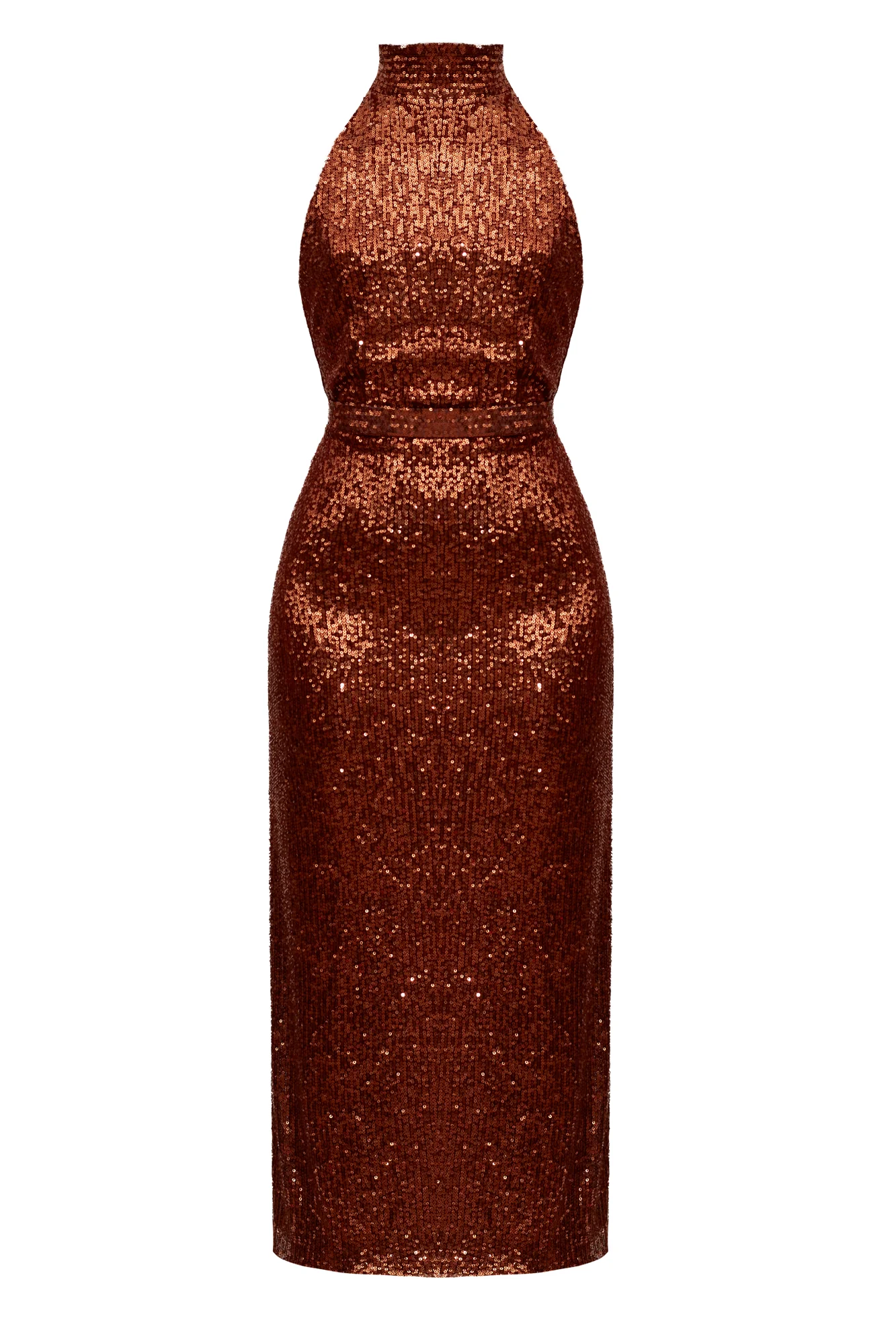 BRIANNA brown sequin bodycon midi dress with turtleneck - Image 5