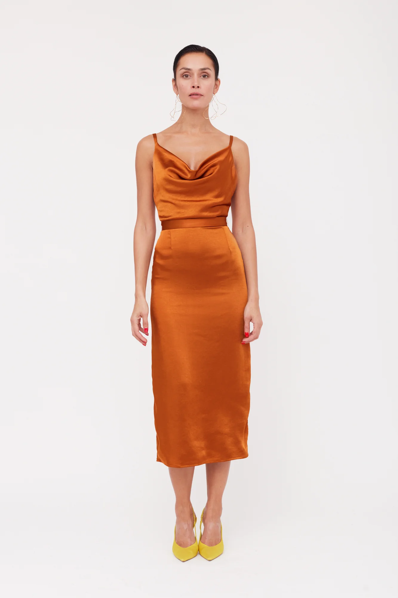 KAMEA Brown Satin Draped Front Dress - Image 3