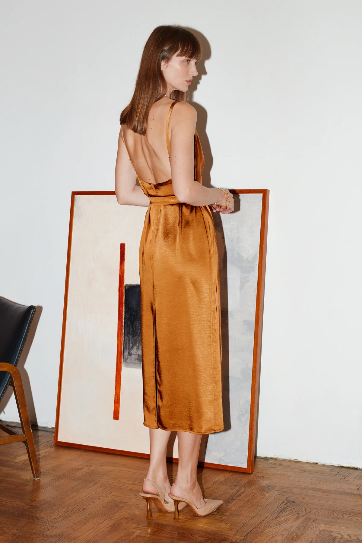 KAMEA Brown Satin Draped Front Dress - Image 4