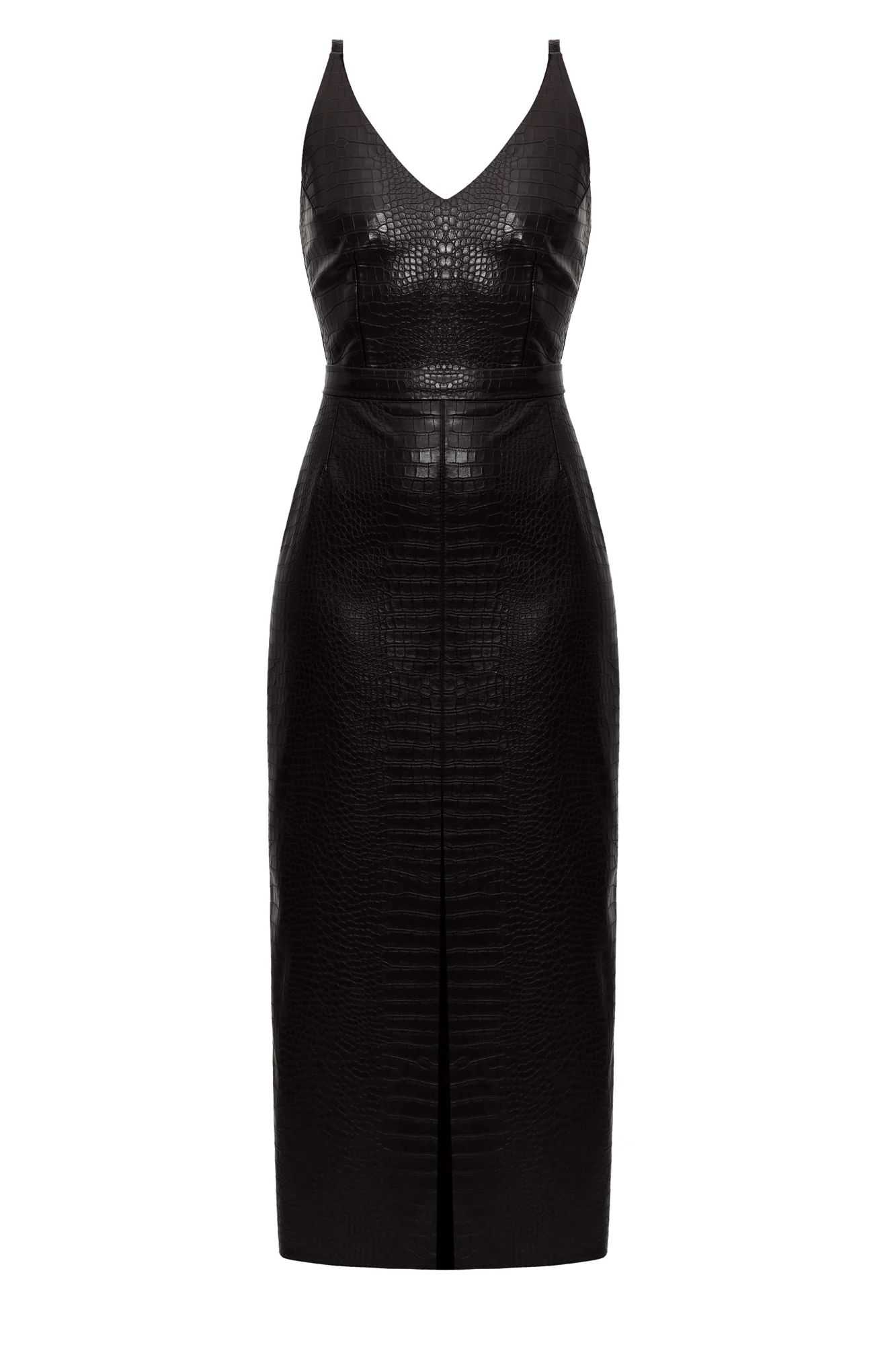 CALISTA black vegan leather midi dress - Image 9