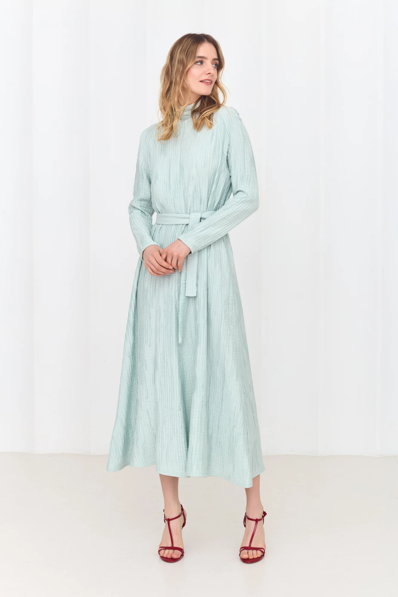 CAROLE Sky Blue Flowing Midi Dress - Image 3