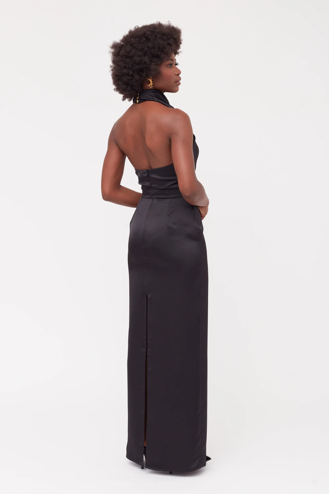 CASANDRA Black Cowl Neck Long Evening Dress - Image 11